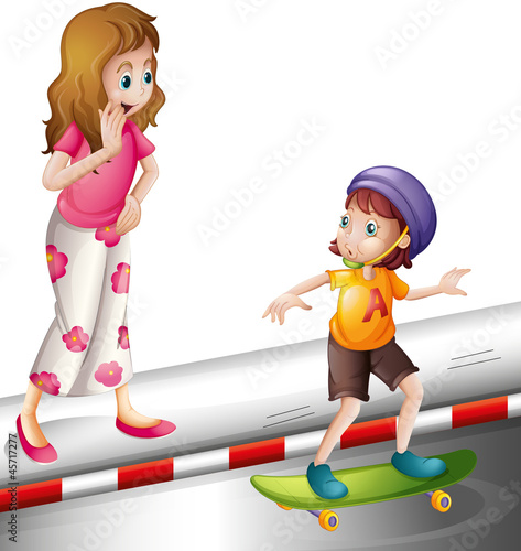a woman and a boy