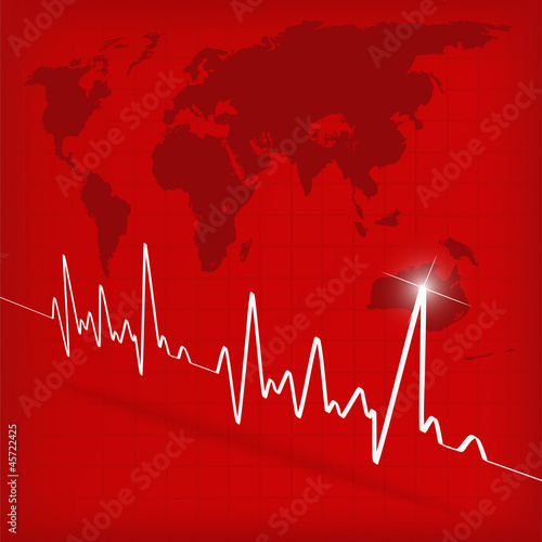 White Heart Beats Cardiogram on Red background