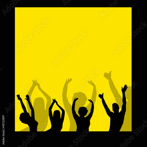 vector people silhouettes on yellow background