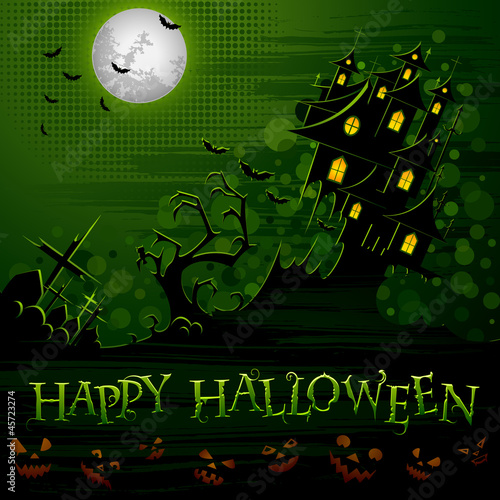 vector illustration of haunted castle in scary Halloween night