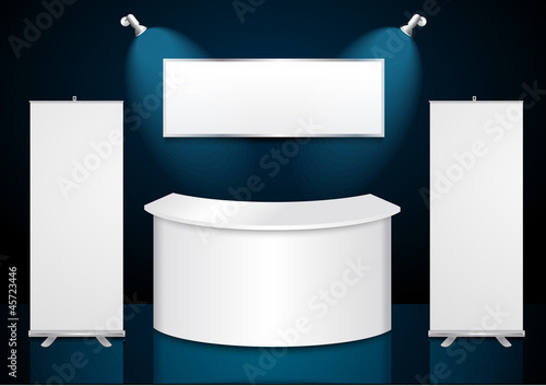 Vector reception exhibition counter With roll up banner stand