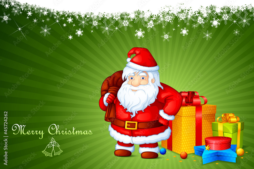 Obraz premium vector illustration of Santa Claus standing with Christmas gift