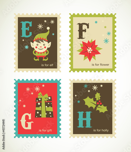 Christmas retro alphabet with cute icons