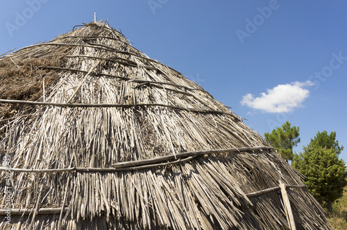 Traditional straw hut in greek country