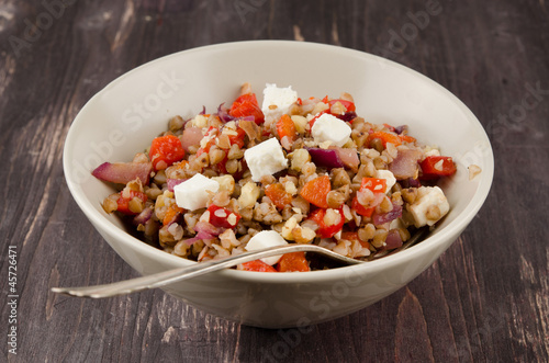 buckwheat salad with roasted peppers and feta