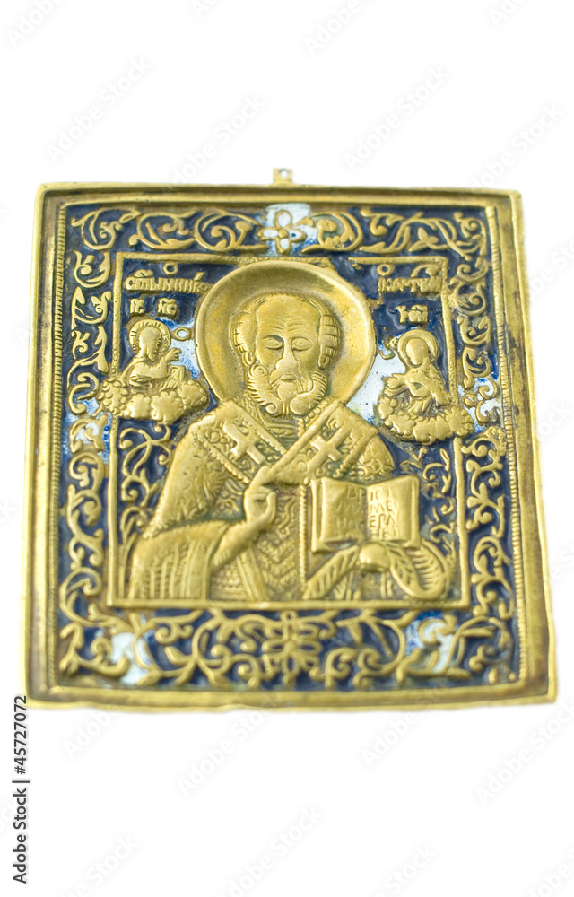Russian old icon ancient brass