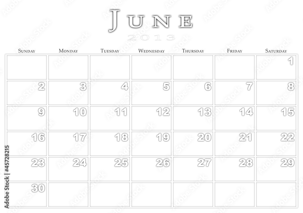 Calendar for 6/2013 Calendar for 6/2013