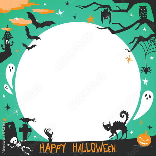 Halloween, Moon, Copyspace, Cat, Skeleton, Ghosts, Bats, Owl