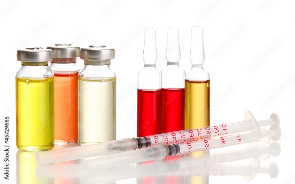 medical ampules and syringes, isolated on white medical ampules and syringes, isolated on white
