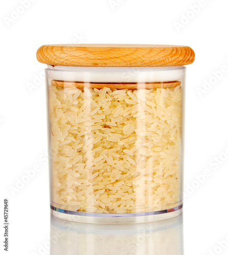 rice in jar on white background