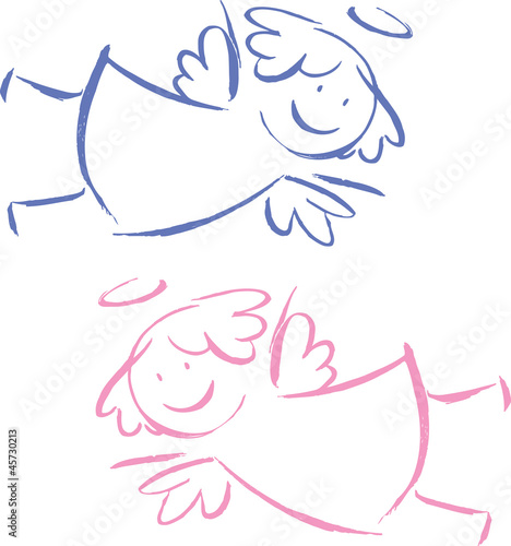 Two angels bringing luck to boy and girl