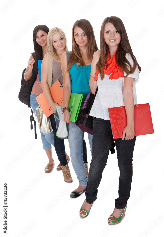 Four female students in a row