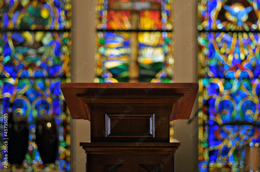 Naklejka premium Church Pulpit with Stained Glass