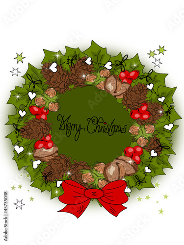 Weihnachten, Kranz  mit Nüssen und Schleife