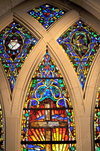 Colorful Stained Glass inside Church