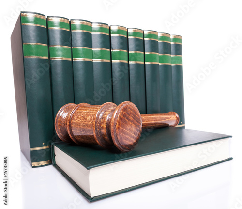 Photography stack of law books and a judge gavel