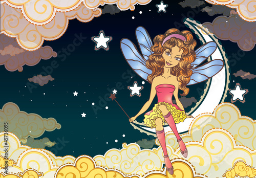 Little fairy sitting on the moon