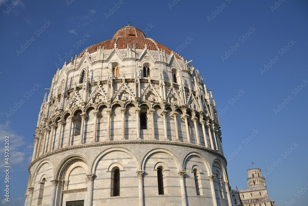 Baptistery and the Leaning tower of Pisa