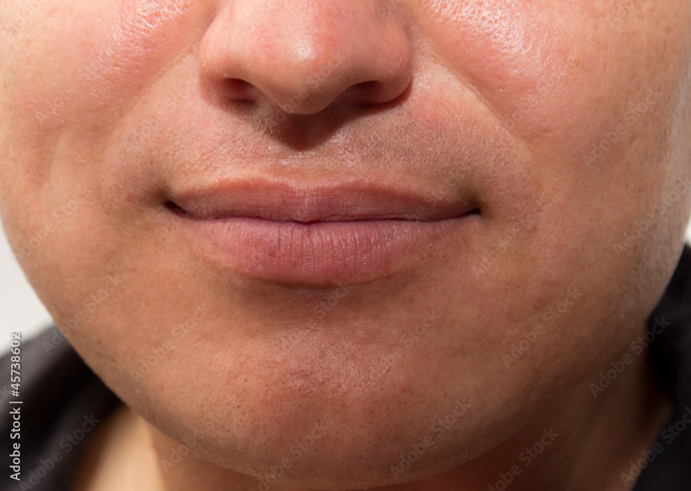 Men's lips on a white background Men's lips on a white background