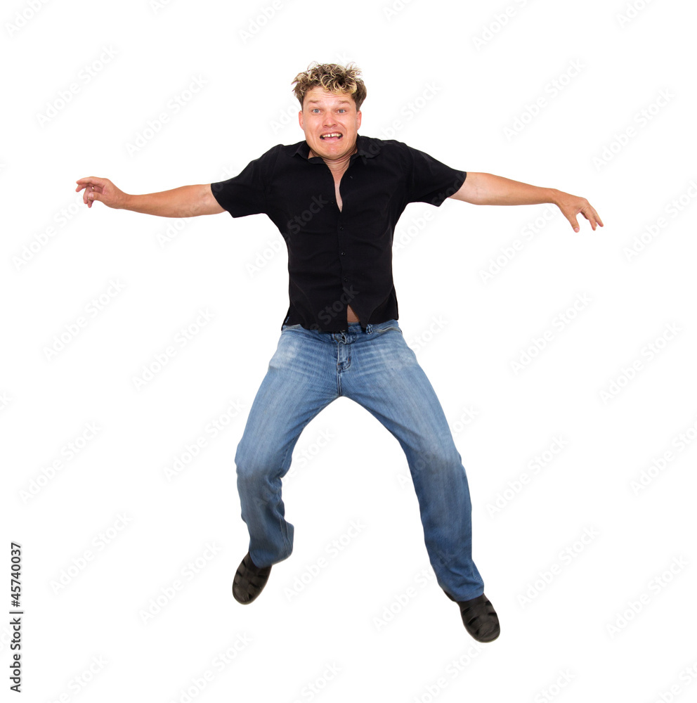 man jumped up on a white background man jumped up on a white background