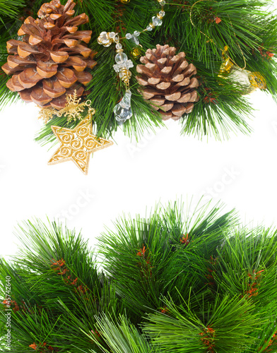 chrismas decorations and pine cones