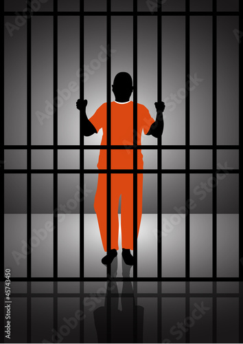 Stock Vector illustration of  a man standing behind bars