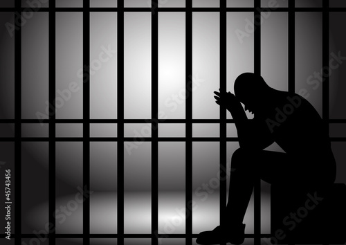 Fototapeta Vector illustration of a man lock up in prison