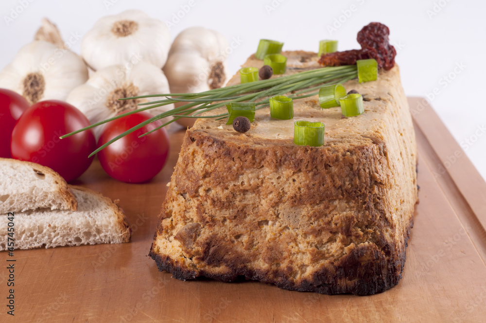 Fresh chicken pate with vegetables and herbs