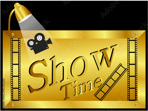 Schild - Show Time in Gold Beleuchtet