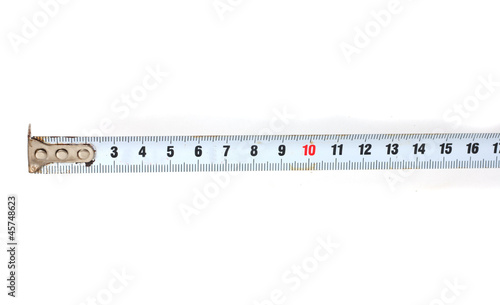 Measuring tape on white background