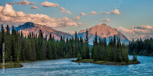 Forest and Mountains Behind the Athabasca River