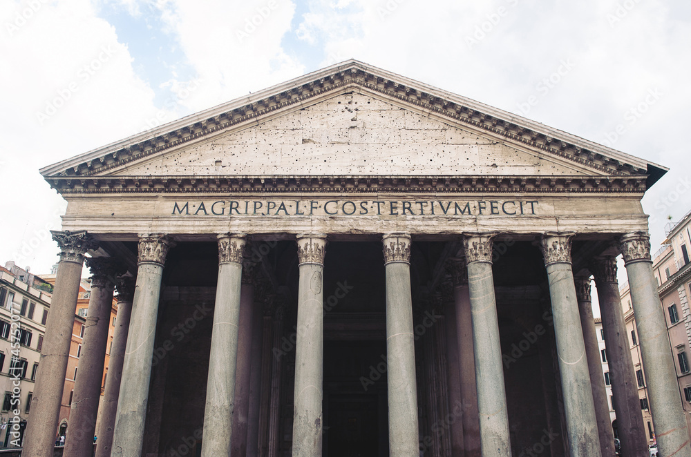 Exterior view of the Pantheon, an ancient Roman temple in Rome