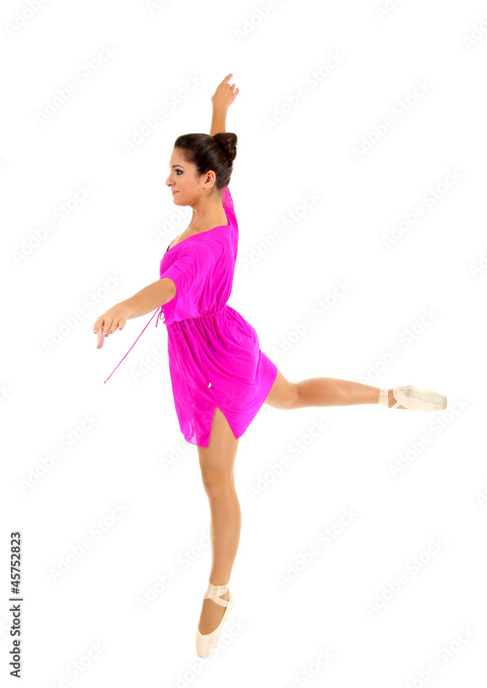 beautiful young ballerina in a pink dress isolated on white beautiful young ballerina in a pink dress isolated on white
