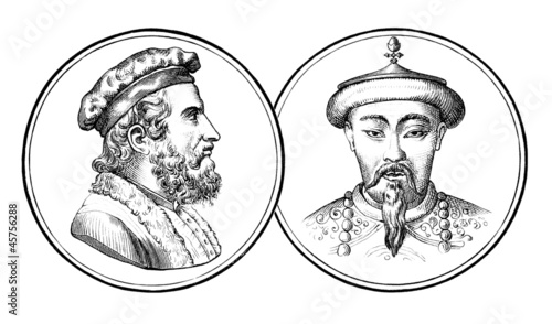 Marco Polo & Kubilai Khan - 13th century photo
