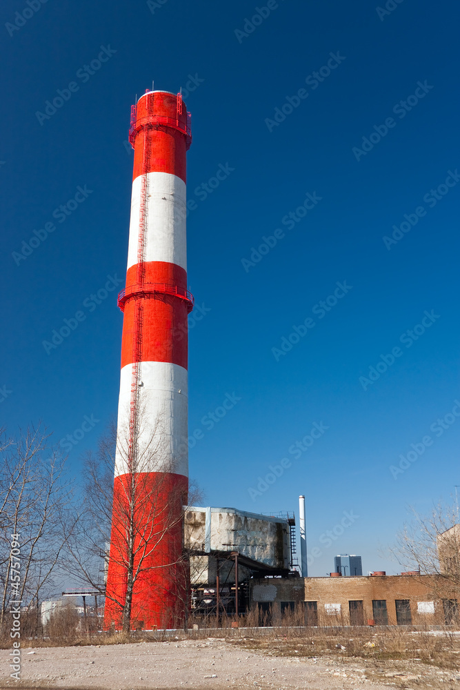 Red-white factory chimney