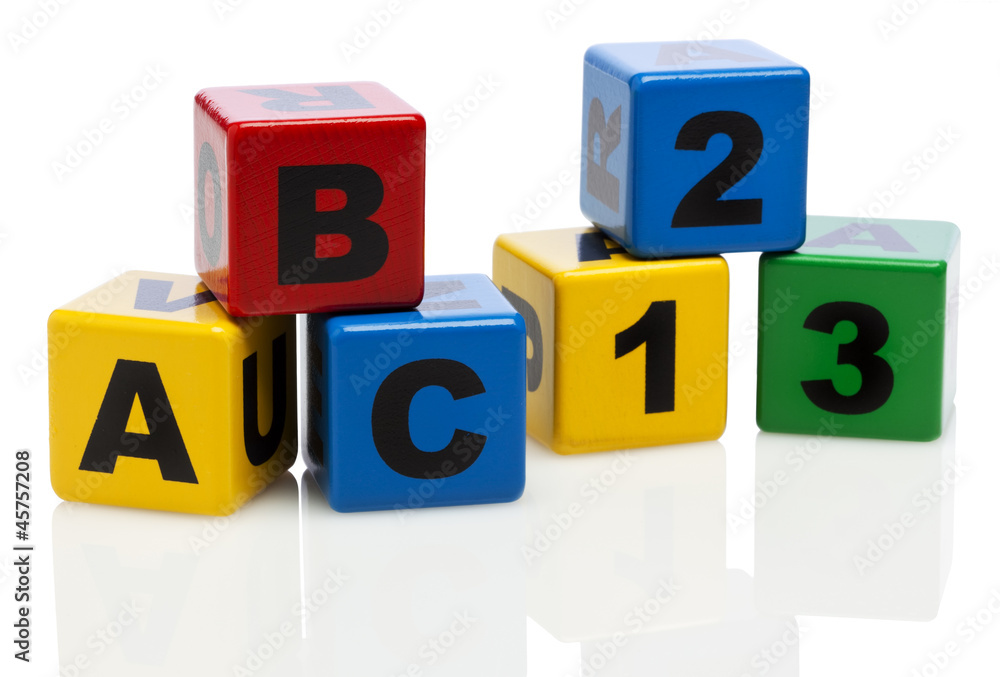 Alphabet building blocks showing ABC and 123 Alphabet building blocks showing ABC and 123