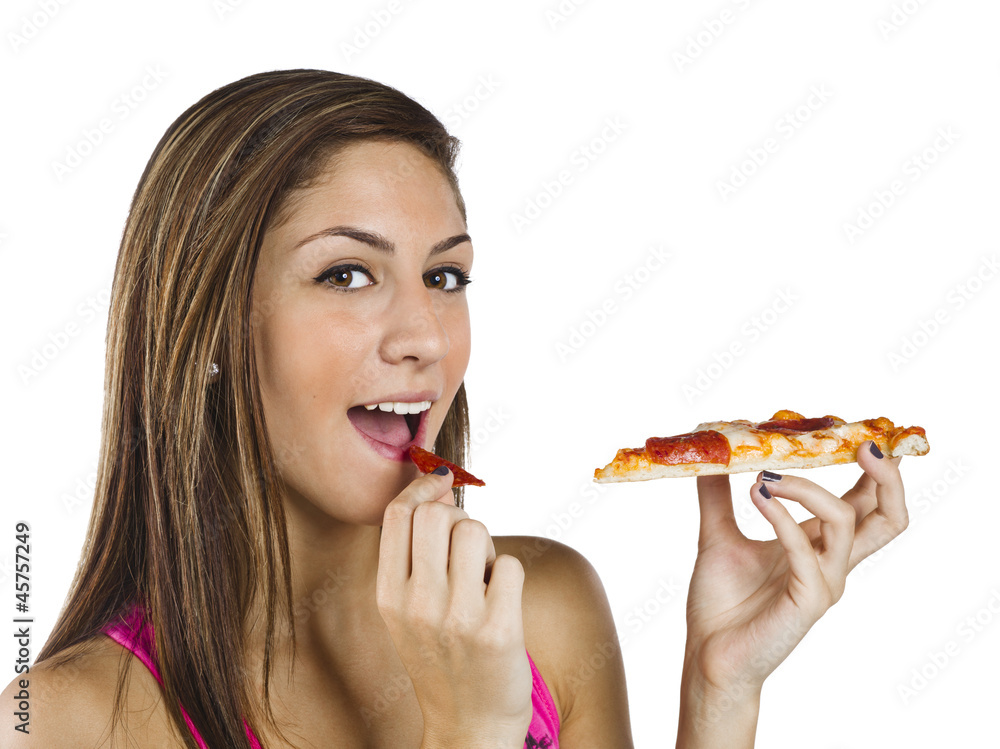 portrait of a beautiful teenage girl eating pizza portrait of a beautiful teenage girl eating pizza
