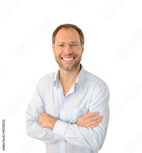 Portrait of the smiling man isolated on white background © belinka