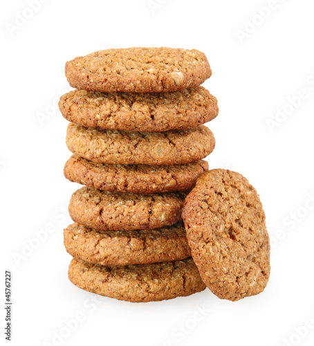 stack of whole grain cookies with oatmeal isloated on white