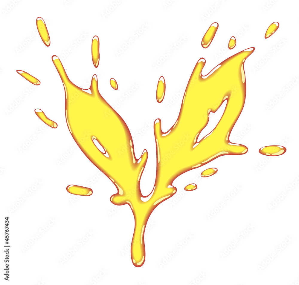 The tea leaf drawn liquid yellow splash.