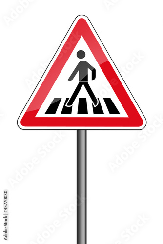Warnschild RAL 3001 signalrot freigestellt - Fußgängerüberweg