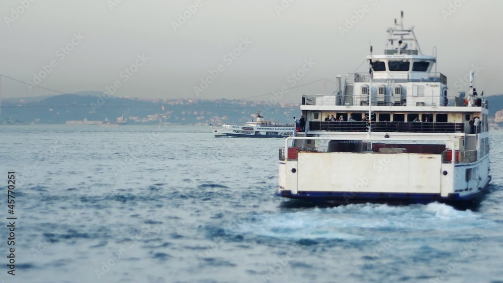 Timelapse with ferryboat carries people and vehicles Timelapse with ferryboat carries people and vehicles