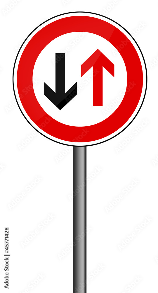 Warnschild RAL 3001 signalrot freigestellt - Gegenverkehr Warnschild RAL 3001 signalrot freigestellt - Gegenverkehr