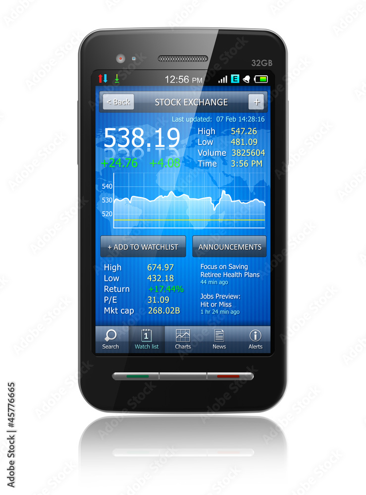 Smartphone with stock market application