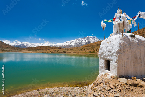 Stupa Pristine Mountain Lake Buddhist Dhankar