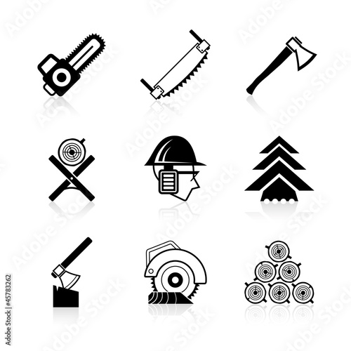 Timber industry icons set