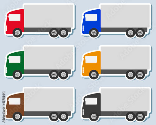 transport set of colorful sticker with small truck silhouette