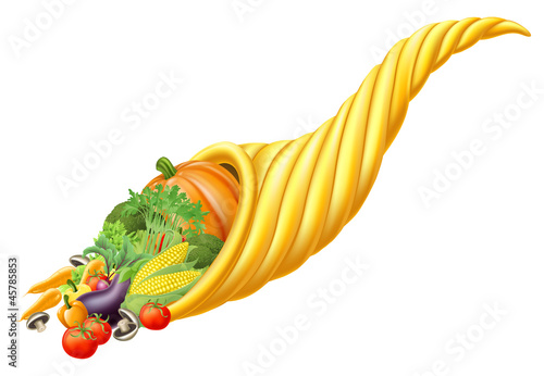 Cornucopia horn full of fresh produce food