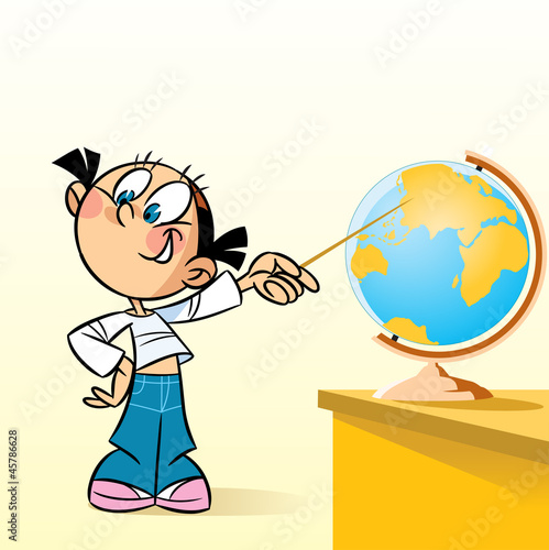 Schoolgirl near globe