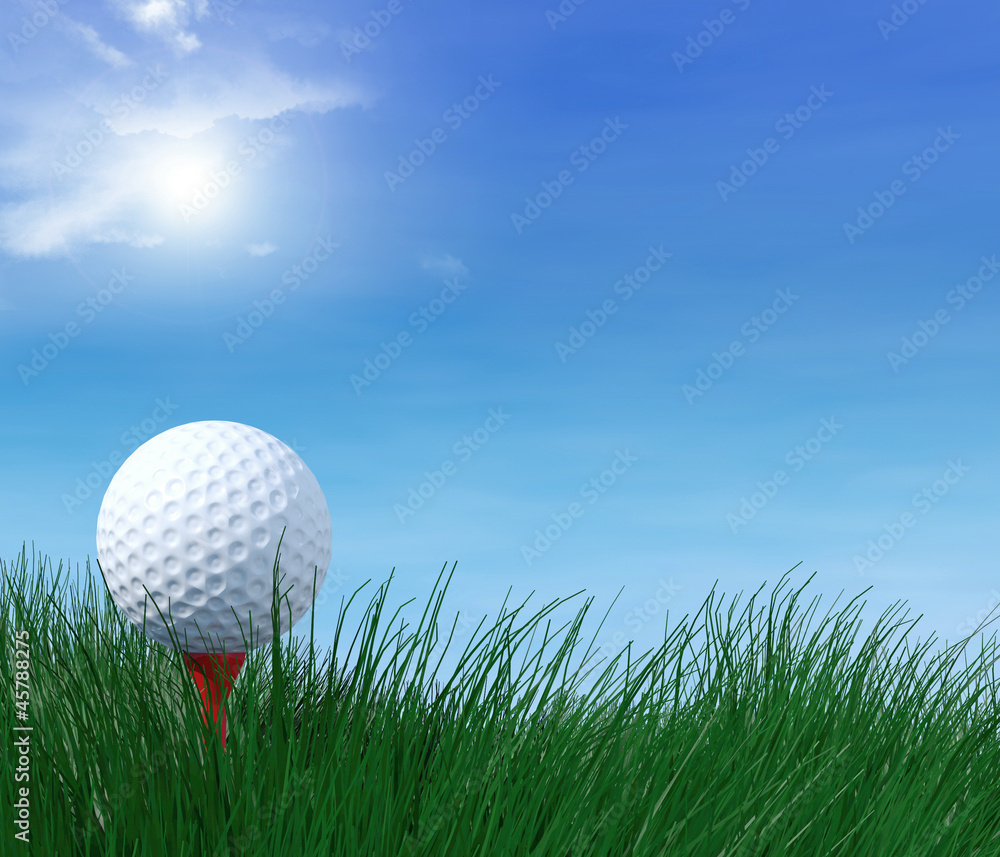 golf ball on tee against blue sky and clouds golf ball on tee against blue sky and clouds